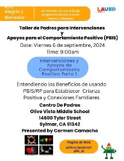 PBIS Parent Workshop Spanish Flyer